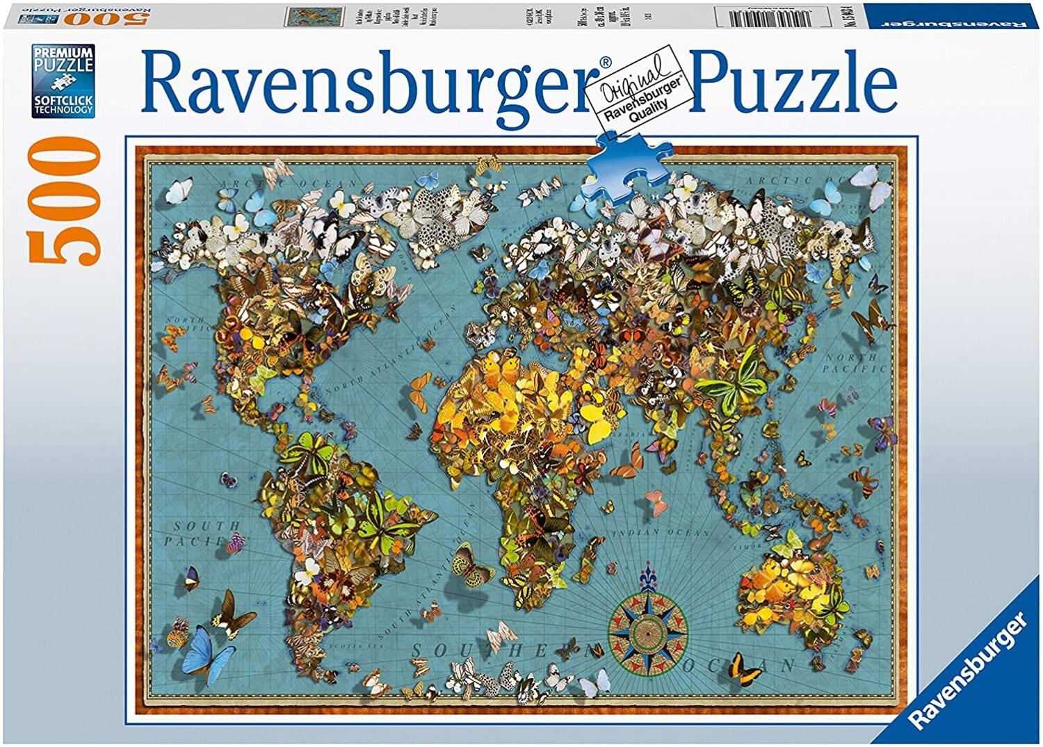 Ravensburger Puzzle 500 Teile Antike Schmetterling-Weltkarte