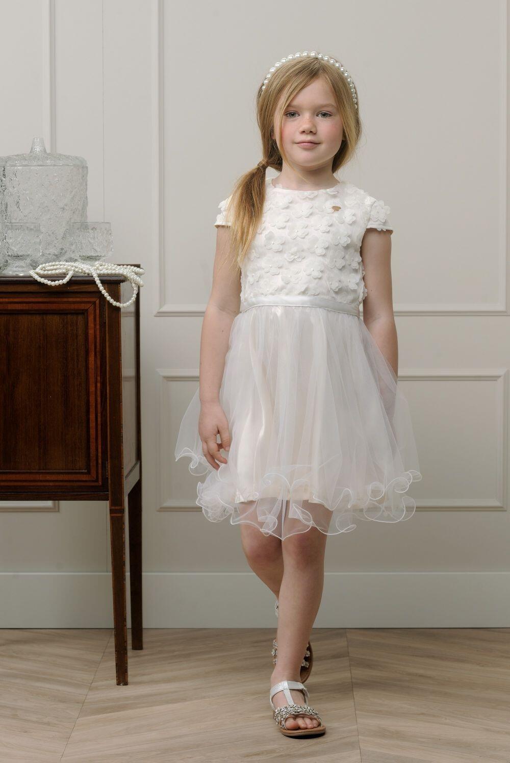 Le Chic M&auml;dchen Kleid Kinderkleid festlich mit Stoffblumen ecru
