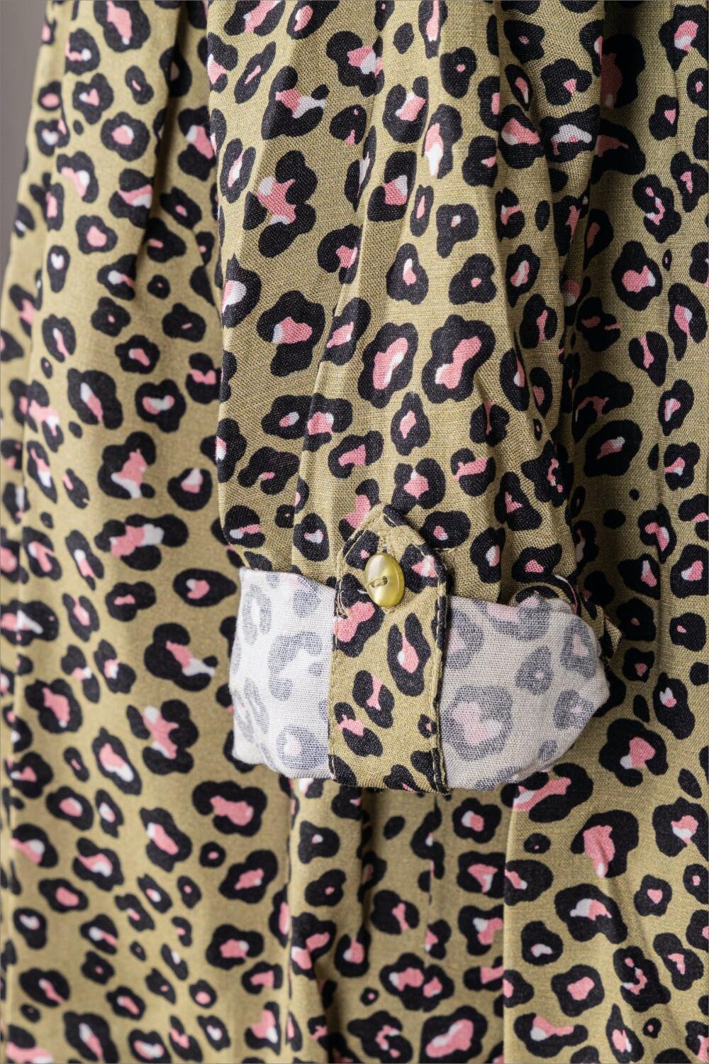 Happy Girls Kinder Mädchen Hemdblusen Kleid Leo khaki