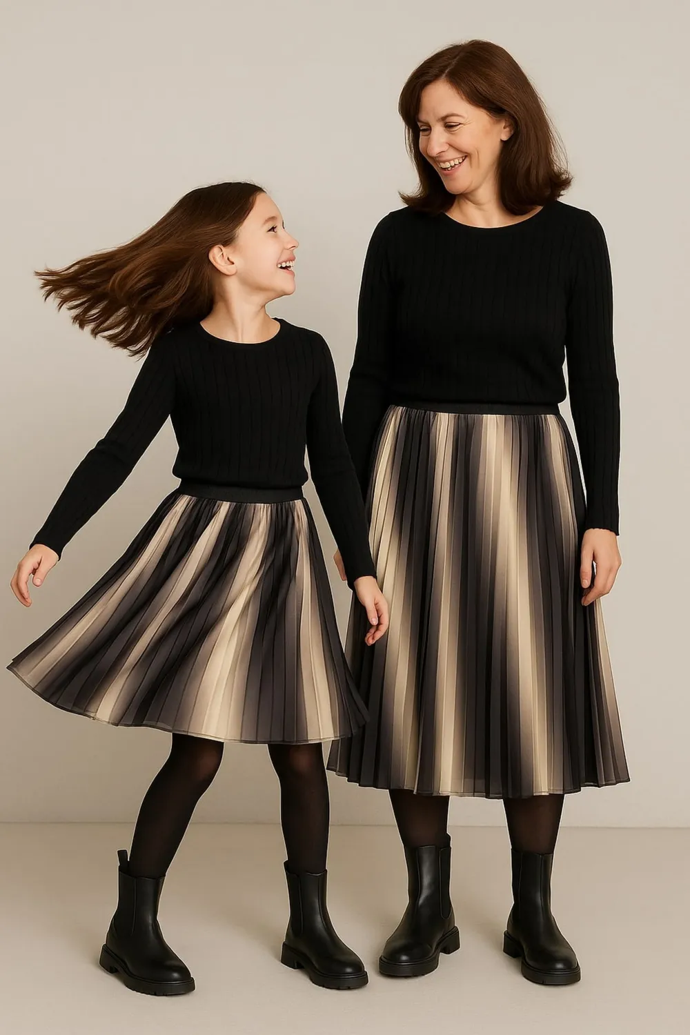 DANAMADE Teens Mädchen Rock Plissee Polly schwarz beige