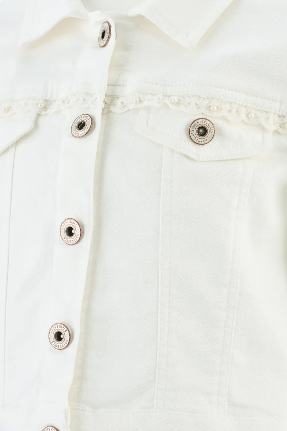 Happy Girls Jeansjacke festlich mit Perlen ecru