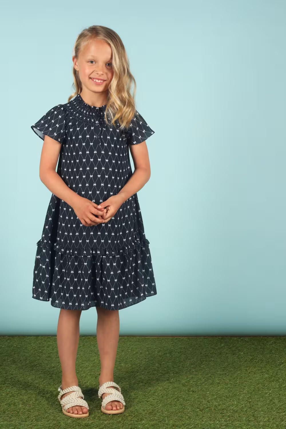 Le Chic M&auml;dchen Kleid Solly mit Smoke-Ausschnitt blau