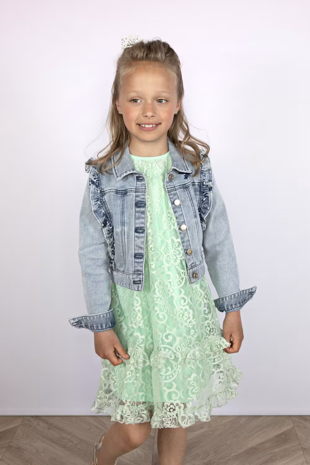Le Chic M&auml;dchen Kleid festlich Spitze gr&uuml;n
