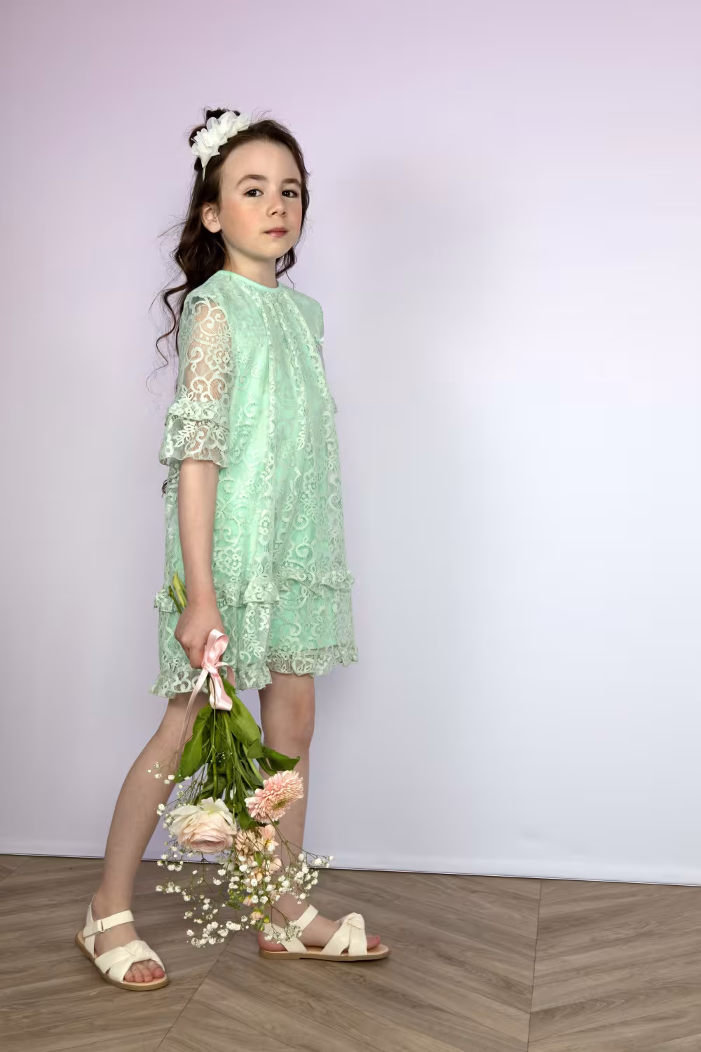 Le Chic M&auml;dchen Kleid festlich Spitze gr&uuml;n