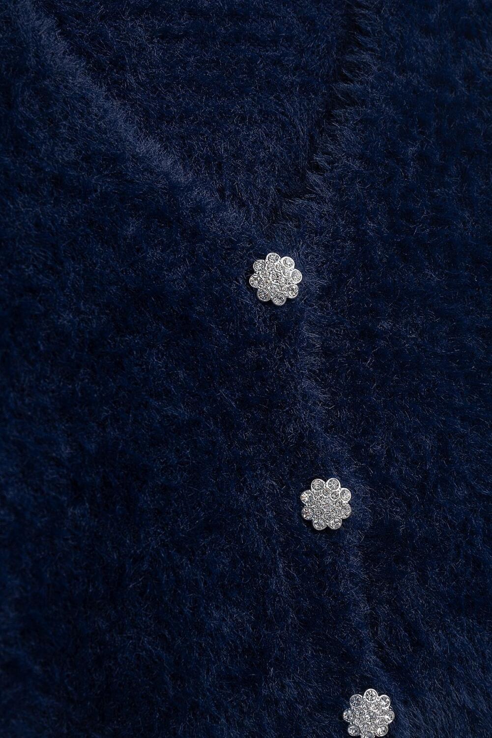 Danamade Mädchen Cardigan Pelz mit Strassknöpfen blau