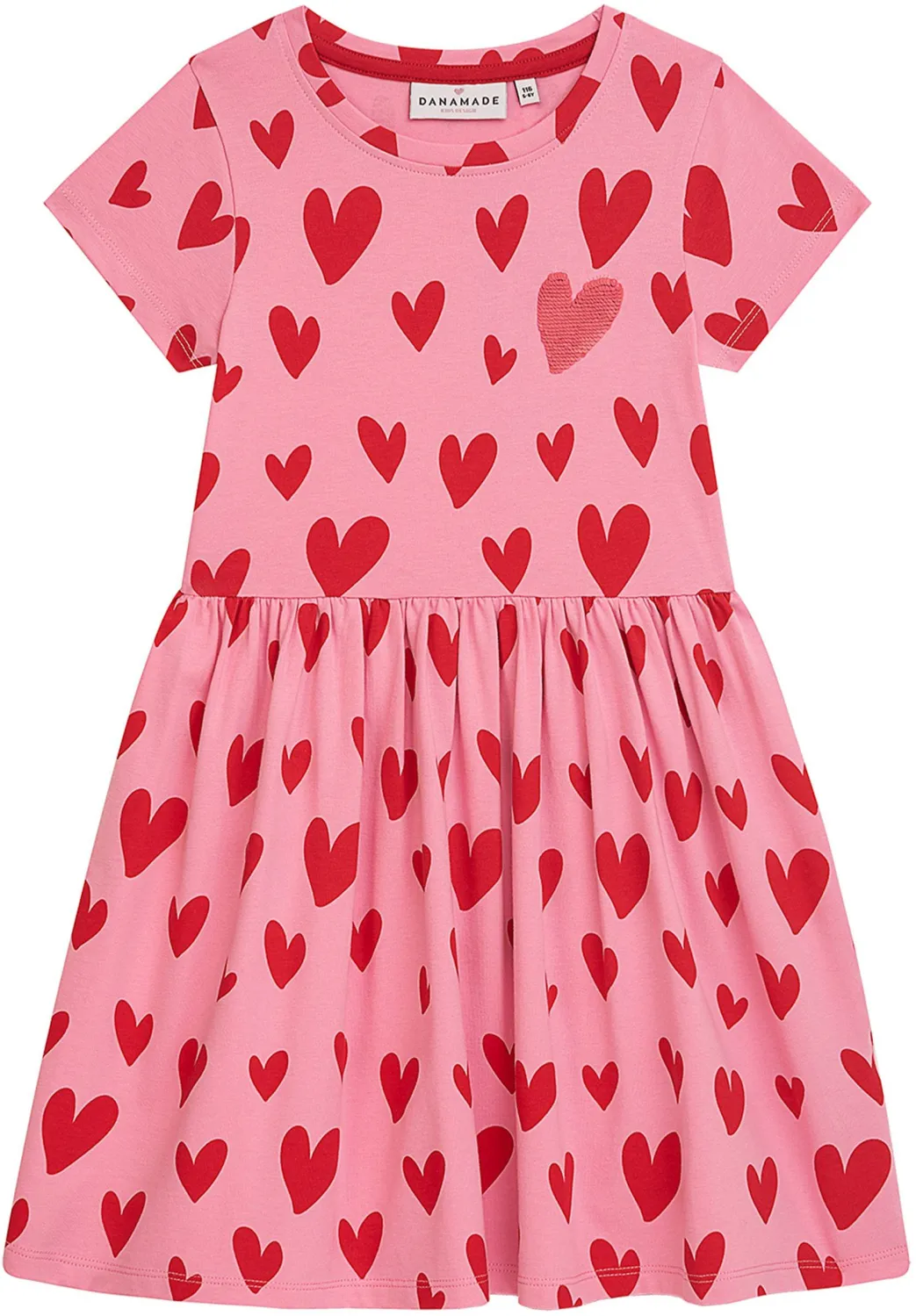DANAMADE M&auml;dchen Kleid Sommerkleid Herz Linni rosa