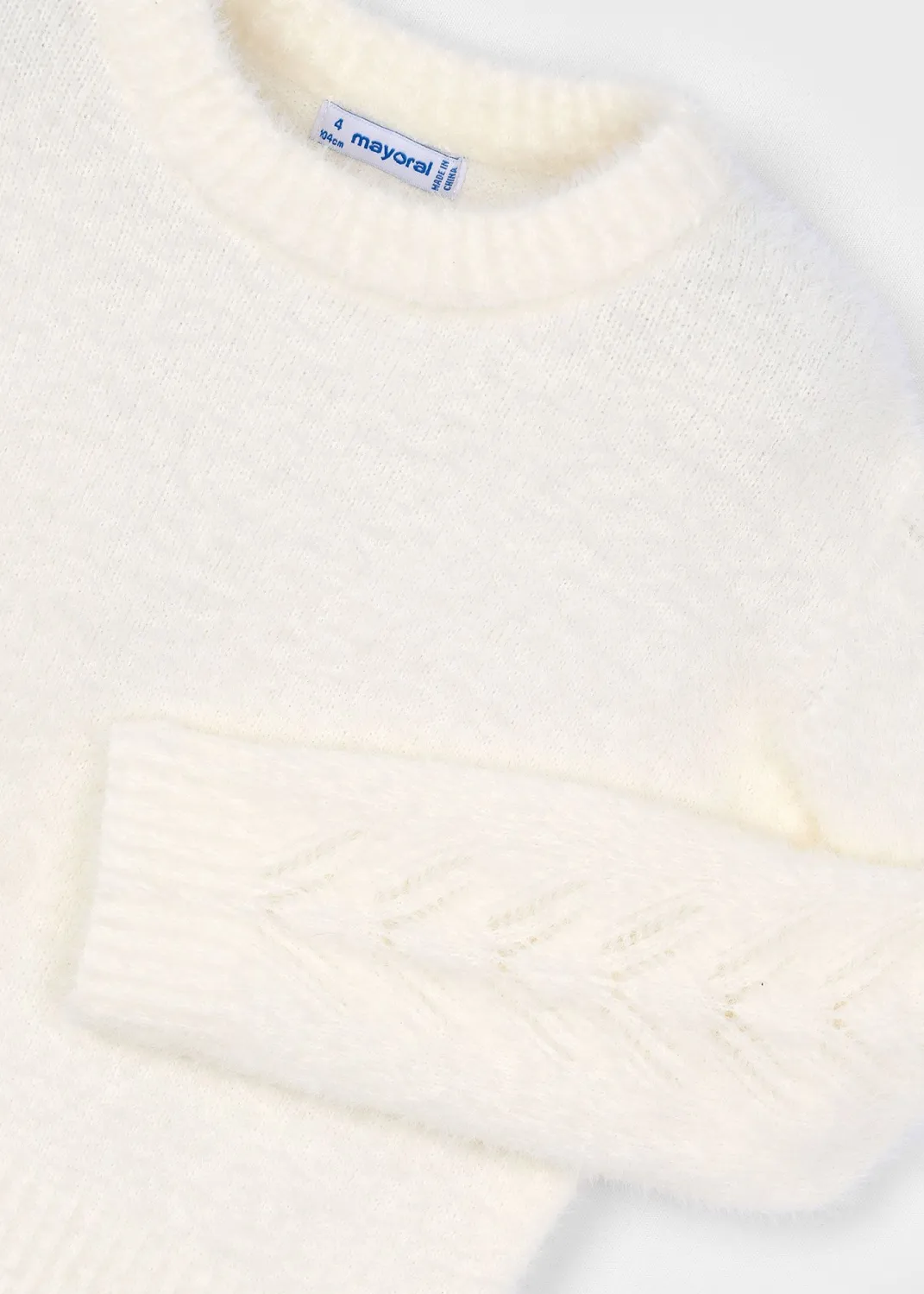 mayoral Mädchen Pullover aus Fransengarn ecru