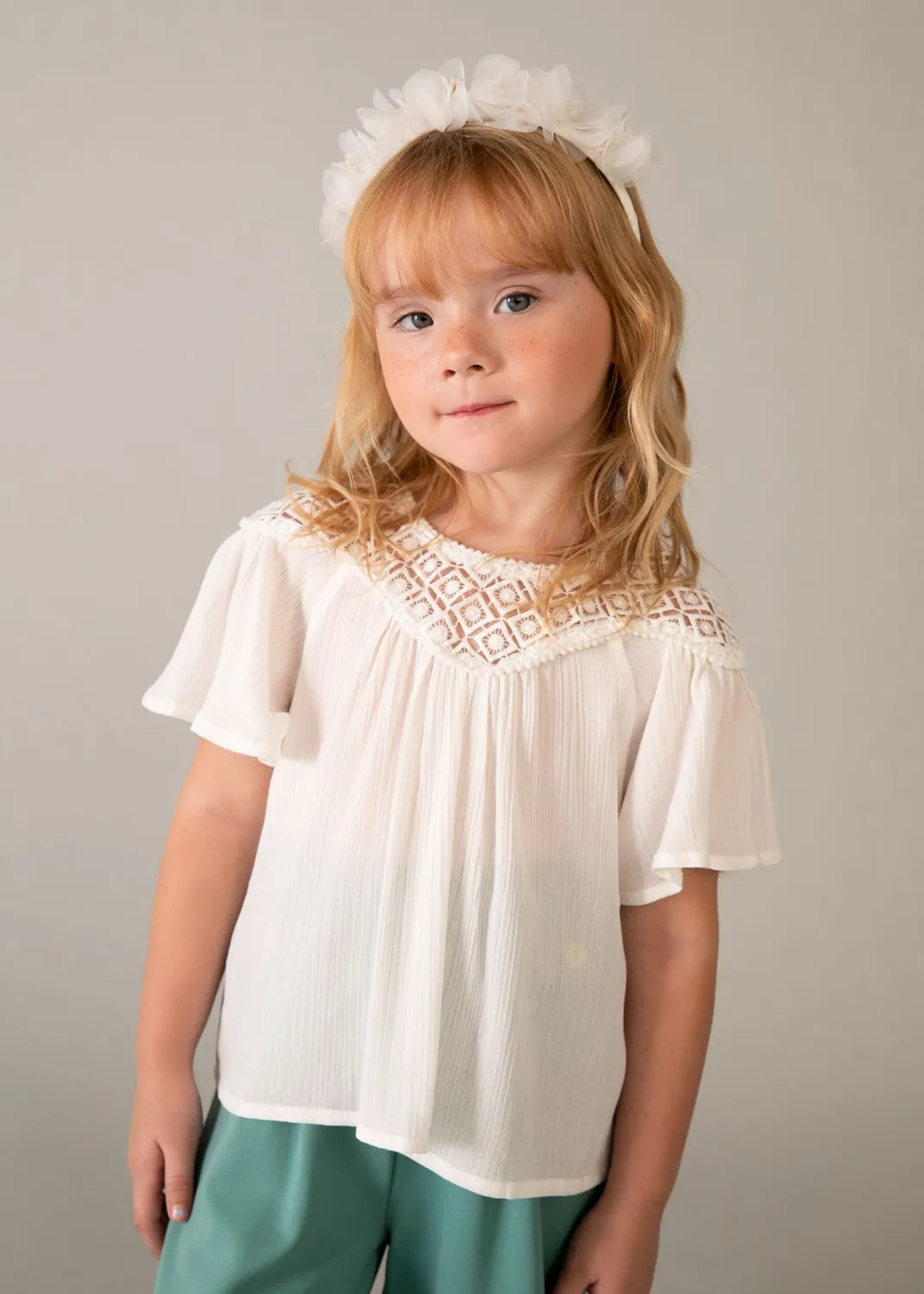 mayoral Kinder M&auml;dchen Bluse Tunika mit Spitze ecru