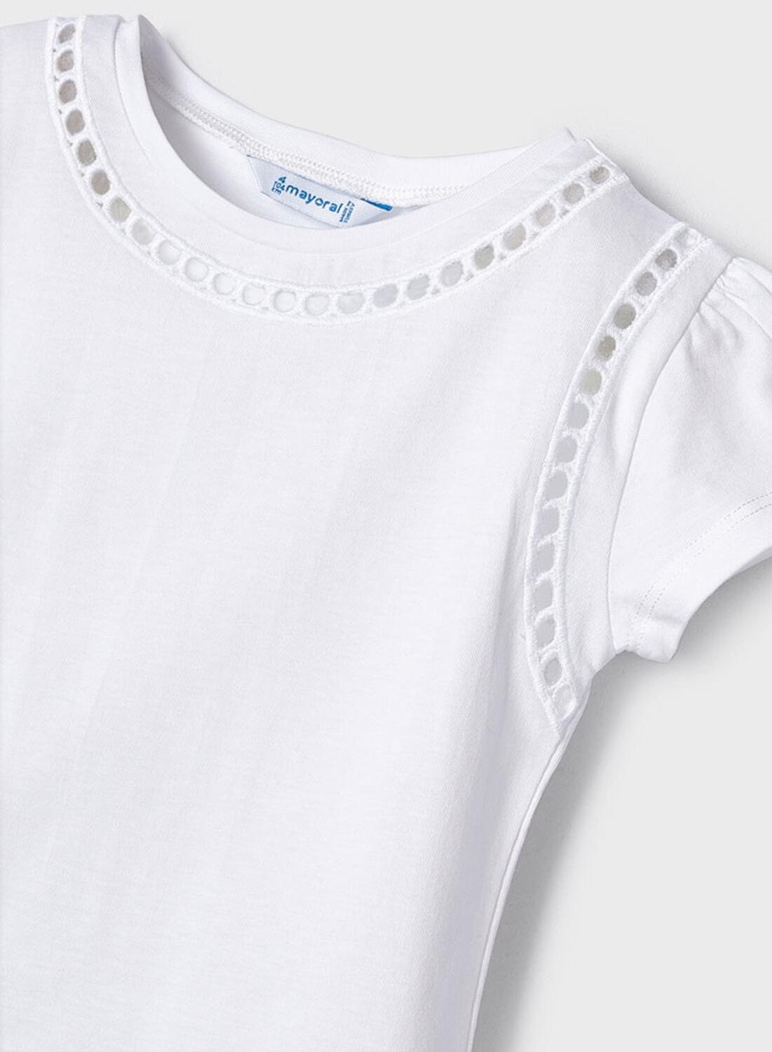 mayoral Mädchen T-Shirt Kurzarm Lochstickerei weiß