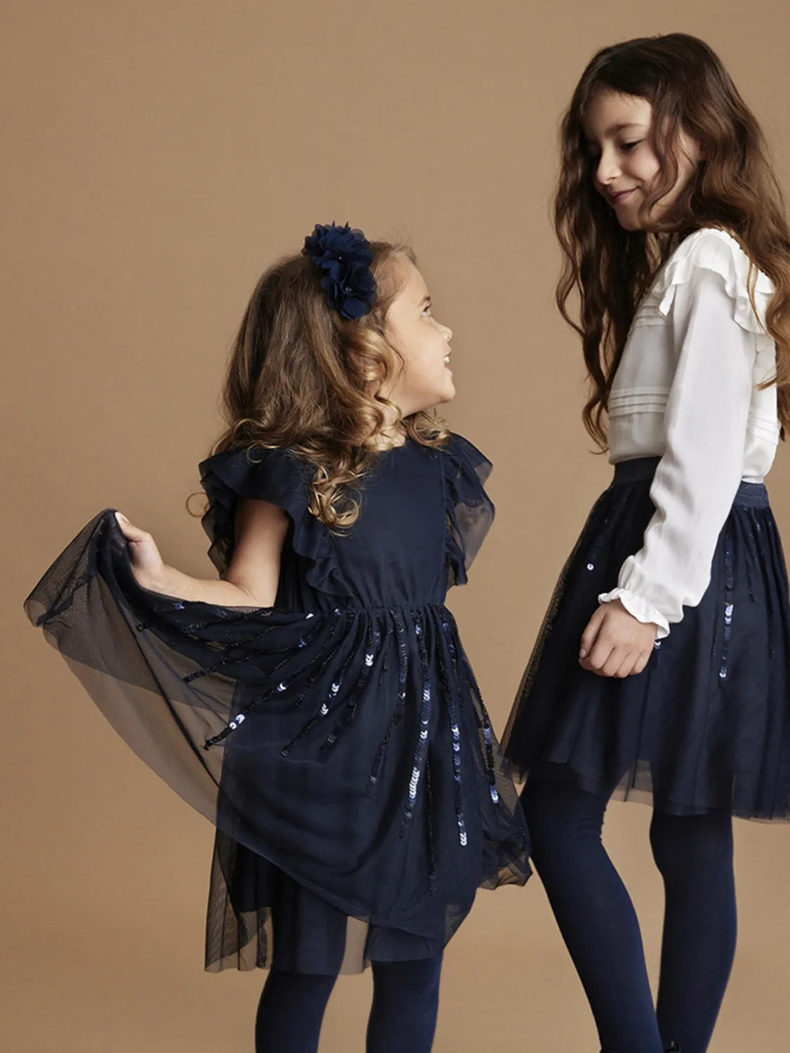 Creamie Mädchenkleid festlich Mesh blau