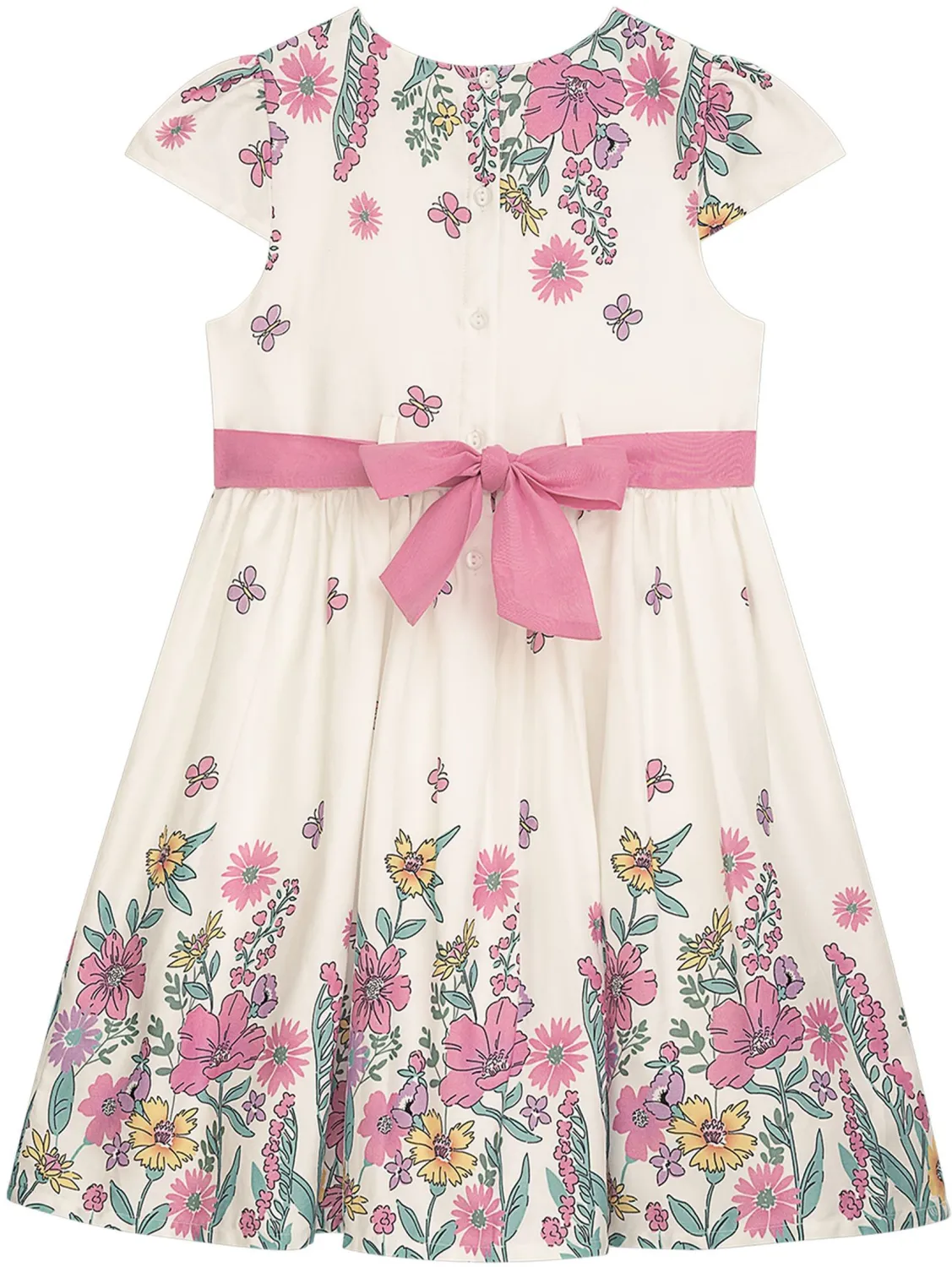 DANAMADE M&auml;dchen Kleid Sommerkleid Caro gebl&uuml;mt ecru