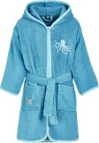 Kinder Bademantel Frottee Meerestiere blau