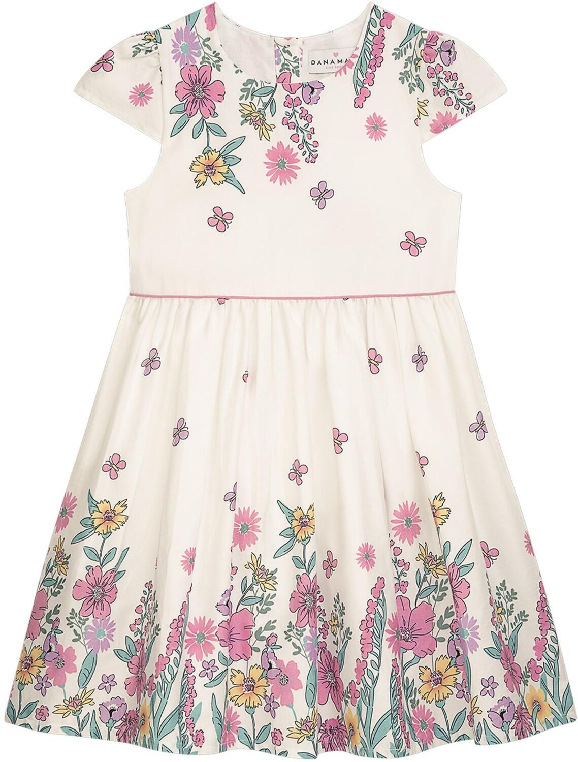 DANAMADE M&auml;dchen Kleid Sommerkleid Caro gebl&uuml;mt ecru