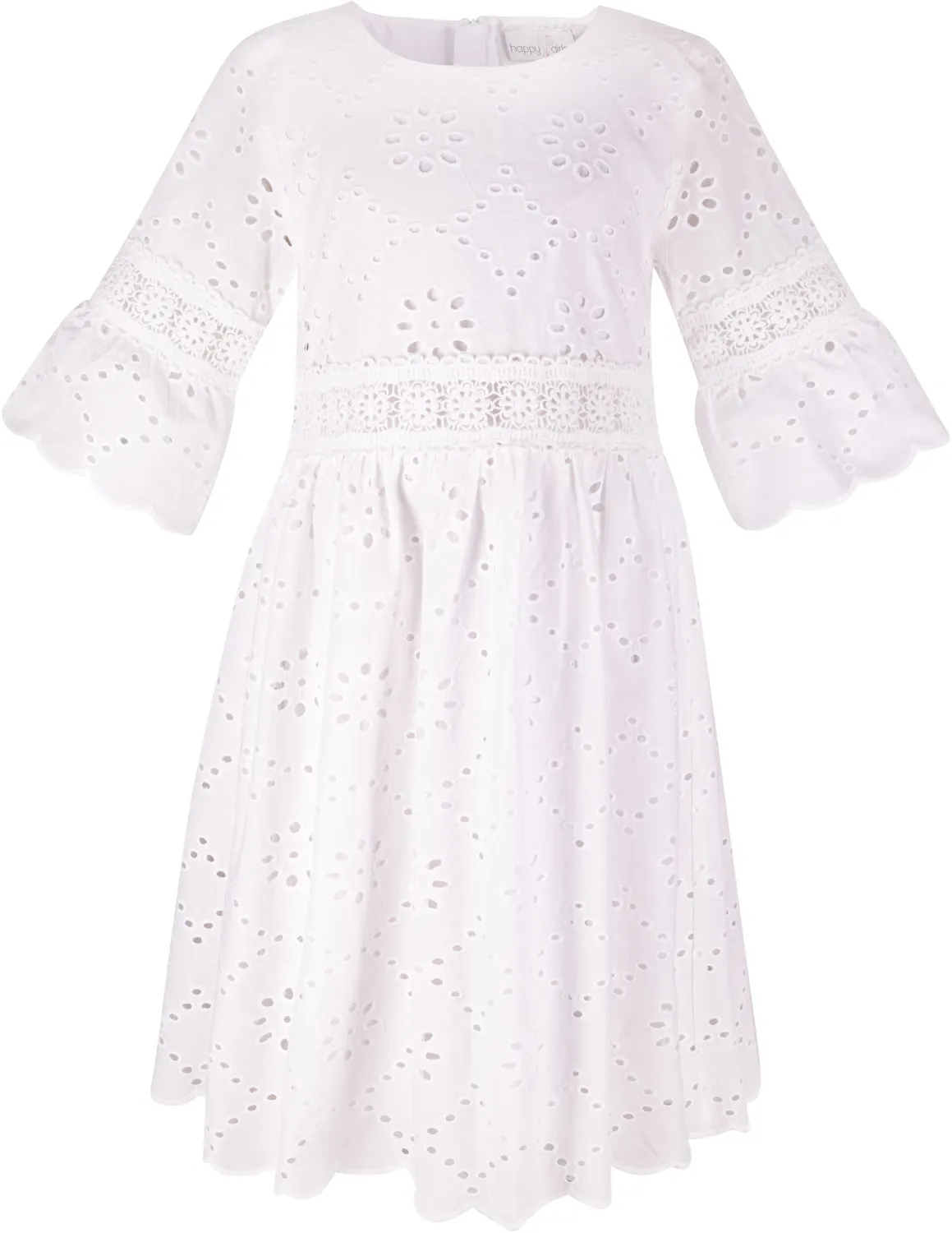 Happy Girls M&auml;dchen Kleid Sommerkleid Lochstickerei wei&szlig;