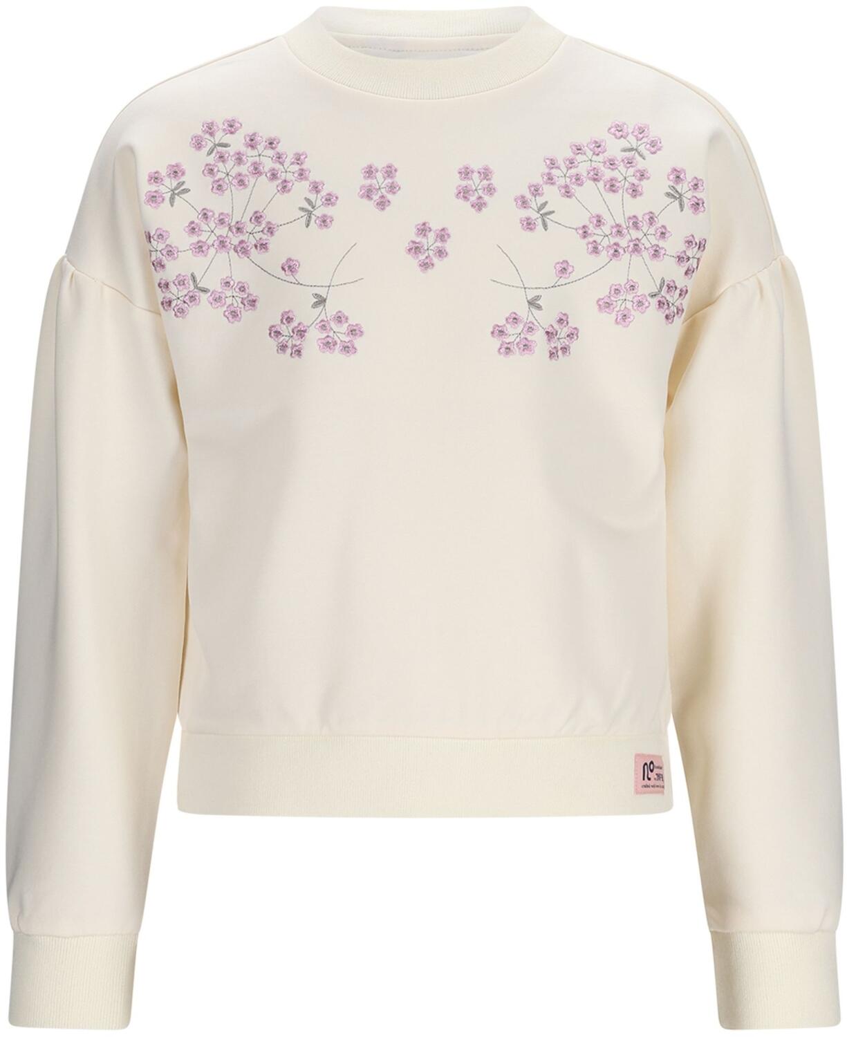 Nono M&auml;dchen Sweatshirt mit lila Stickerei pearled ivory