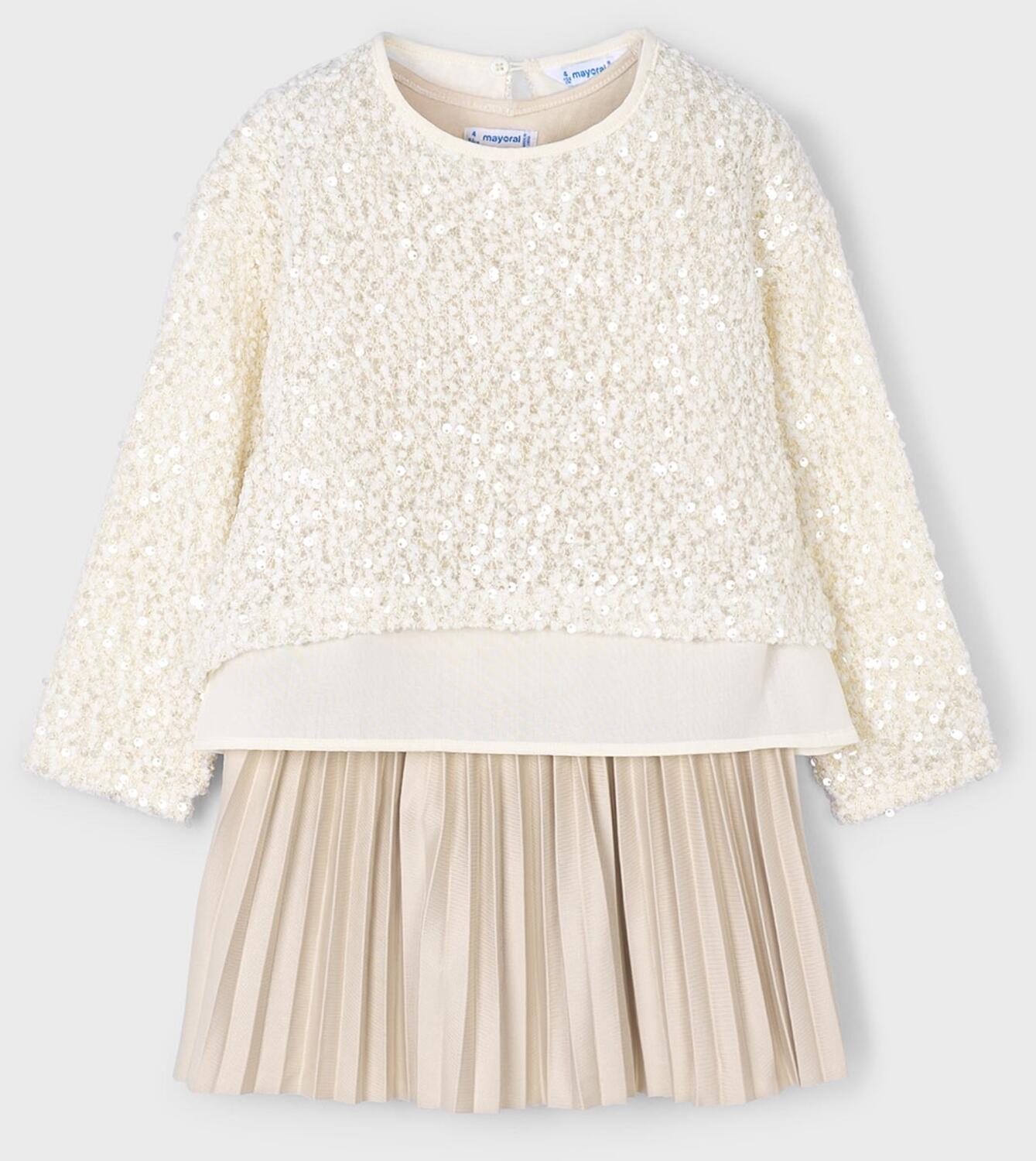Mayoral M&auml;dchen Kinder Kleid festlich Pailletten ecru
