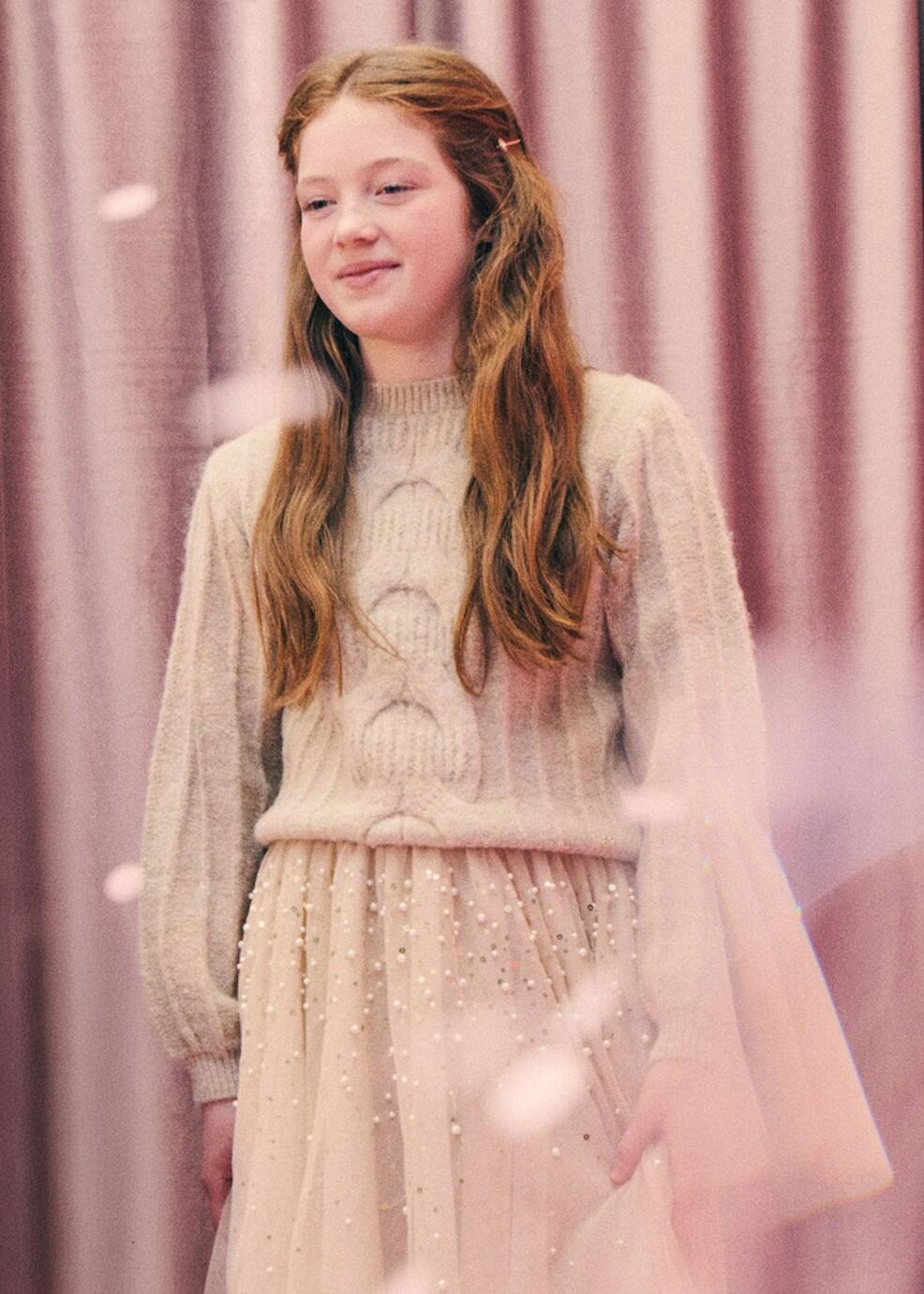 abel & lula Teens Mädchen Glitzer Pullover Zopfmuster beige lifestyle