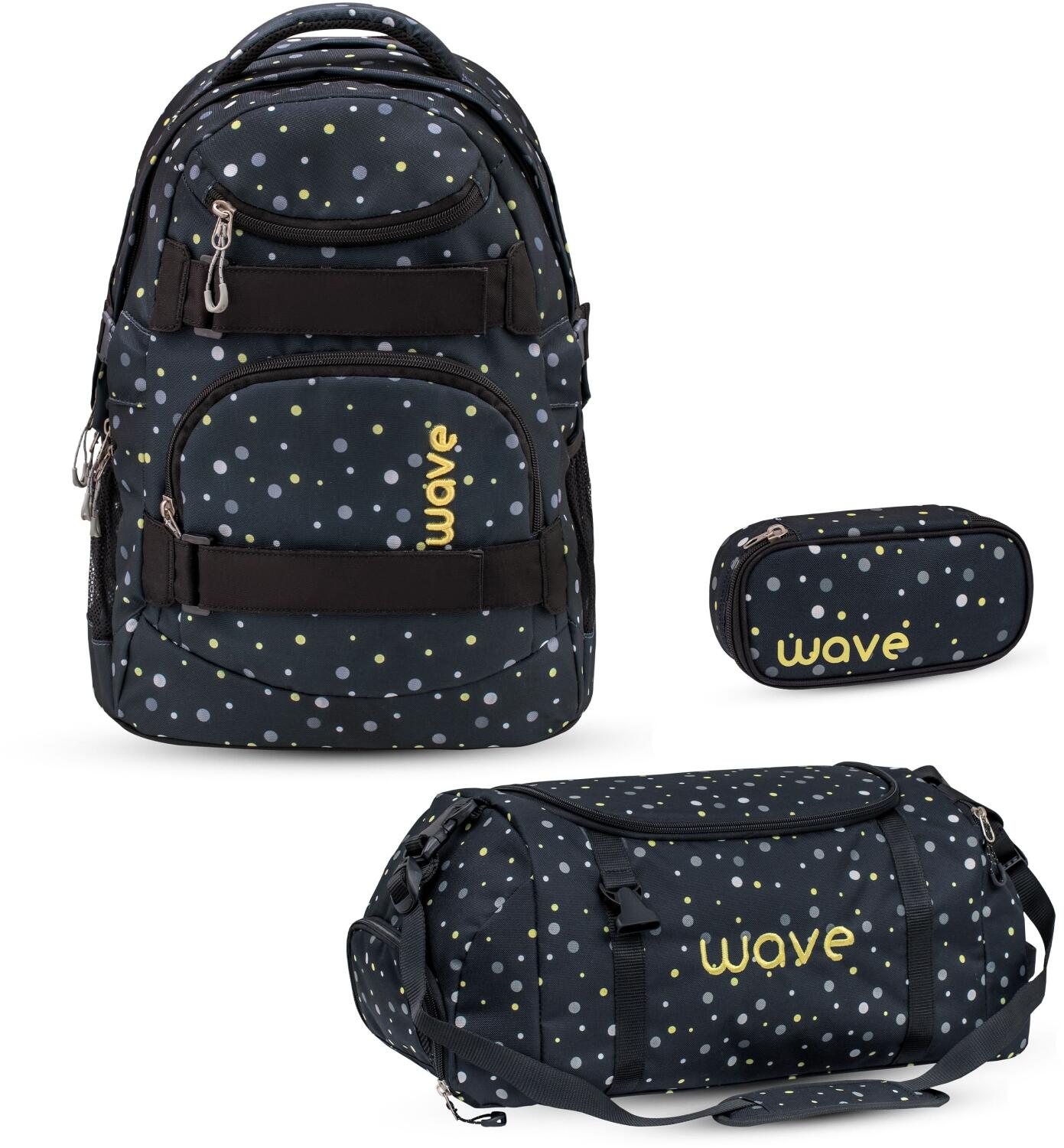 Belmil Schulrucksack Set Wave Infinity 3-tlg. Black and Yellow Dots