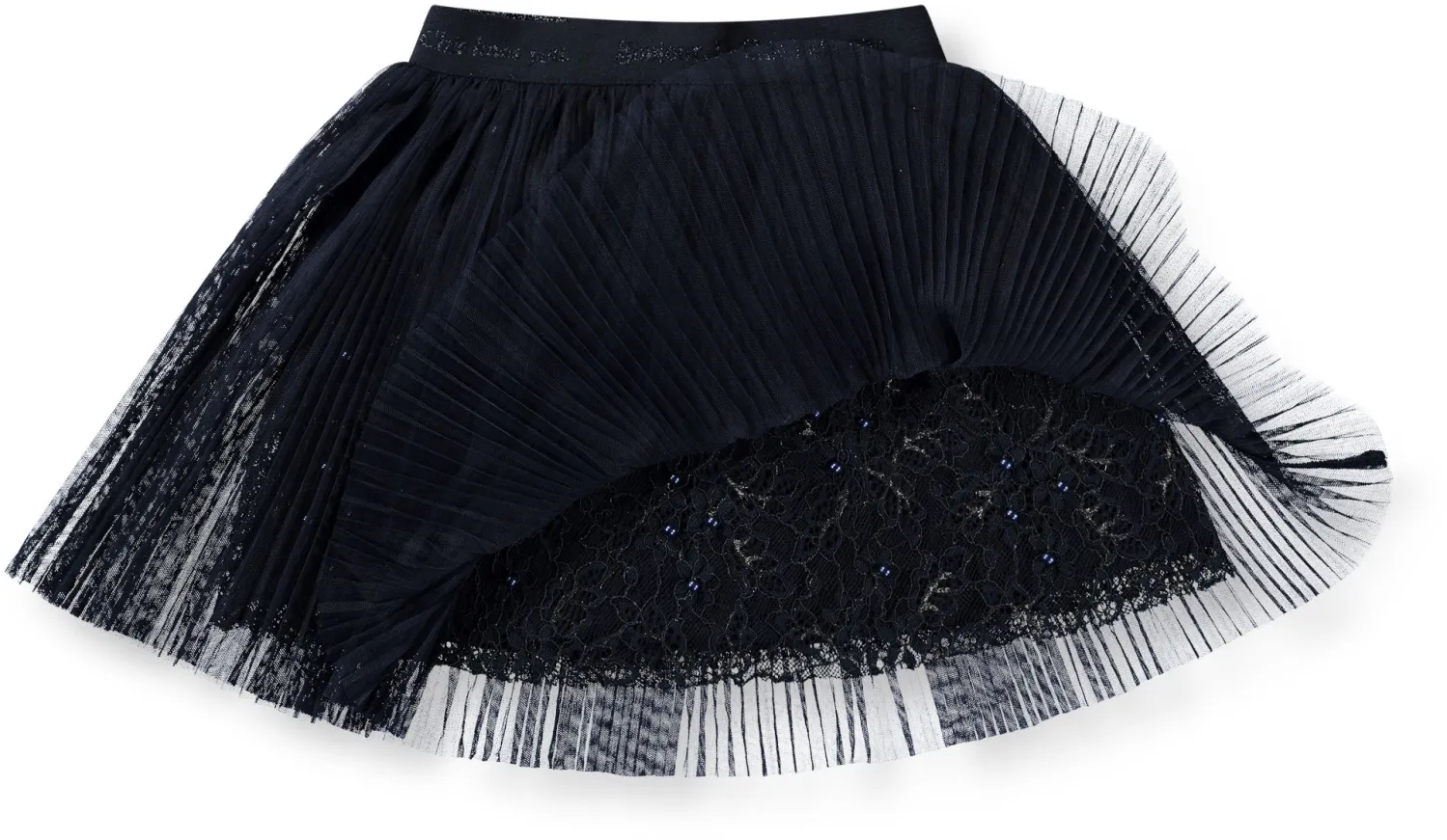 Le Chic Mädchen Rock Plissee, Spitze und Perlen blau