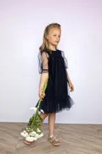 Le Chic M&auml;dchen Kleid festlich T&uuml;ll blau