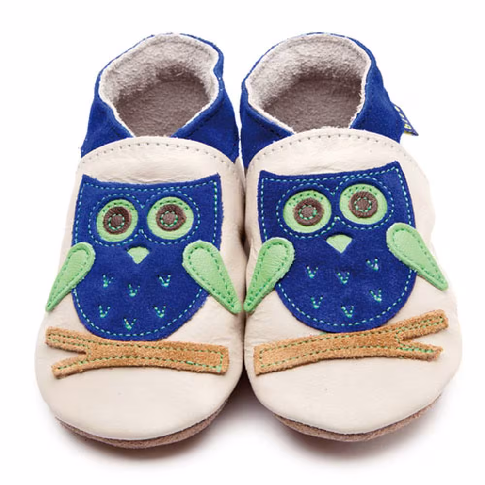 Baby Schuhe aus Leder Krabbelschuhe Eule creme