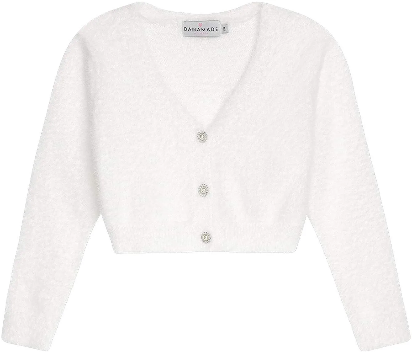 DANAMADE M&auml;dchen Cardigan Bolero Pelz mit Strass wei&szlig;