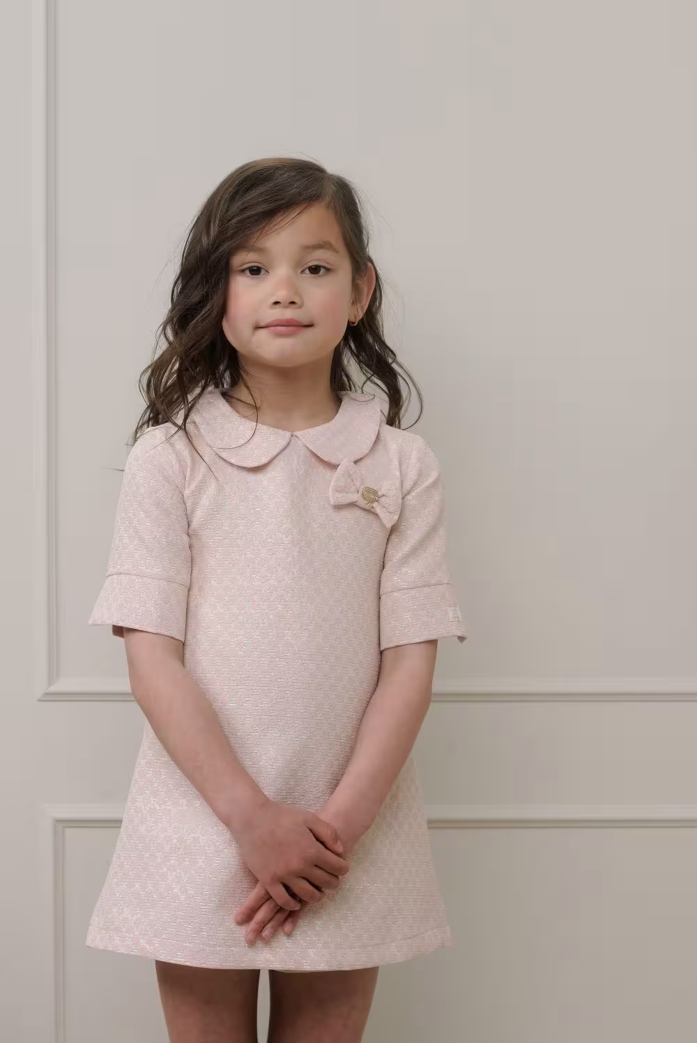 Le Chic M&auml;dchen Kleid Kinderkleid festlich Brokat Sas rosa-silber
