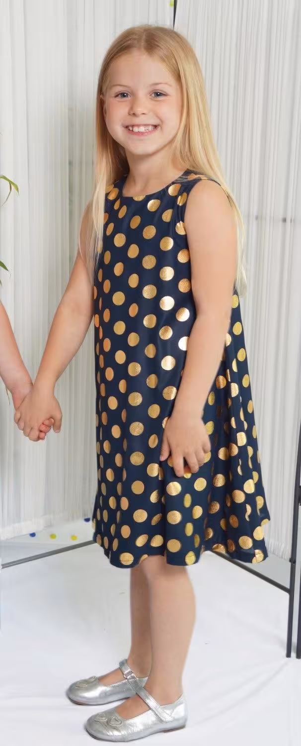 Cadeau Kinder M&auml;dchen Kleid festlich Gold-Punkte