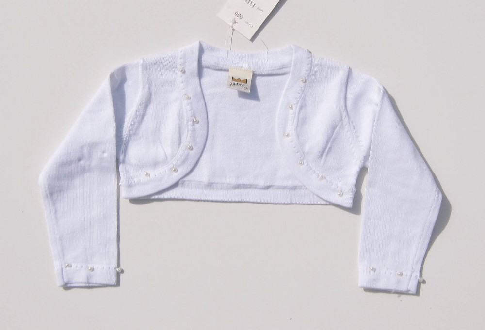 KINDERIT Baby Bolero Strick Perlen wei&szlig;