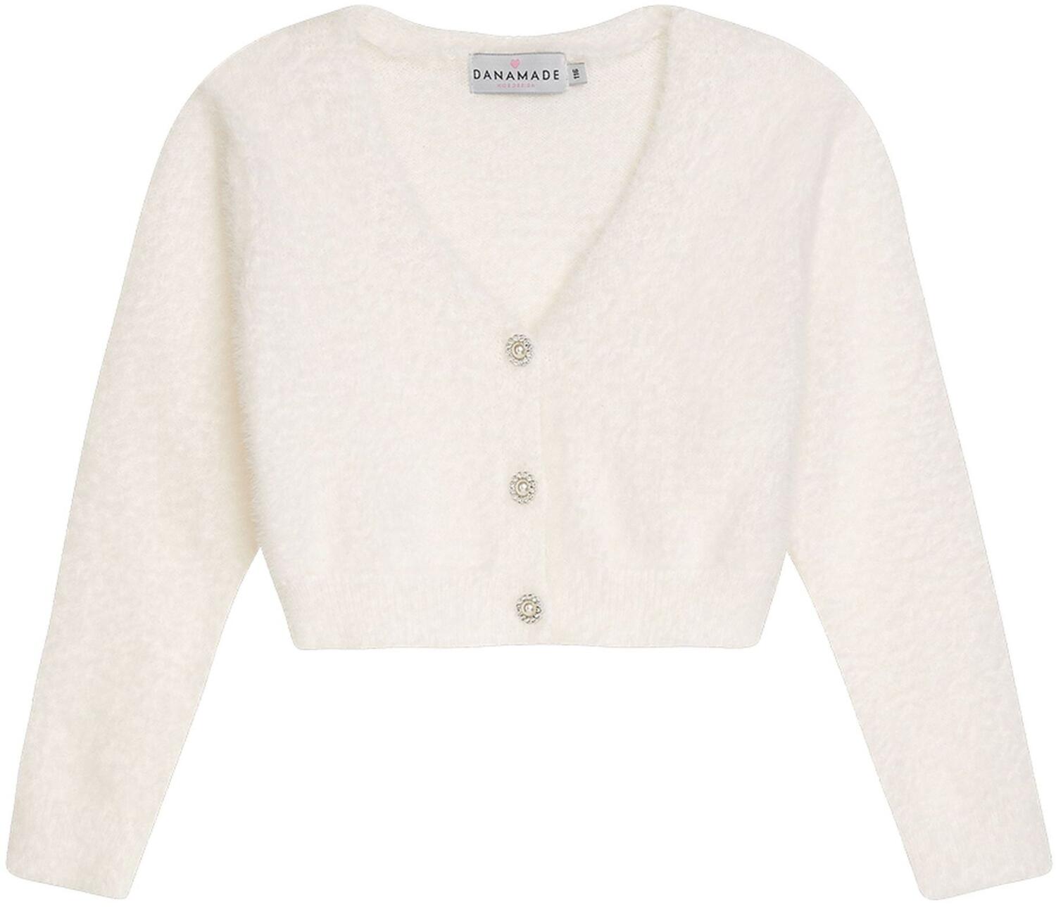 Danamade M&auml;dchen Cardigan Pelz mit Strasskn&ouml;pfen ecru