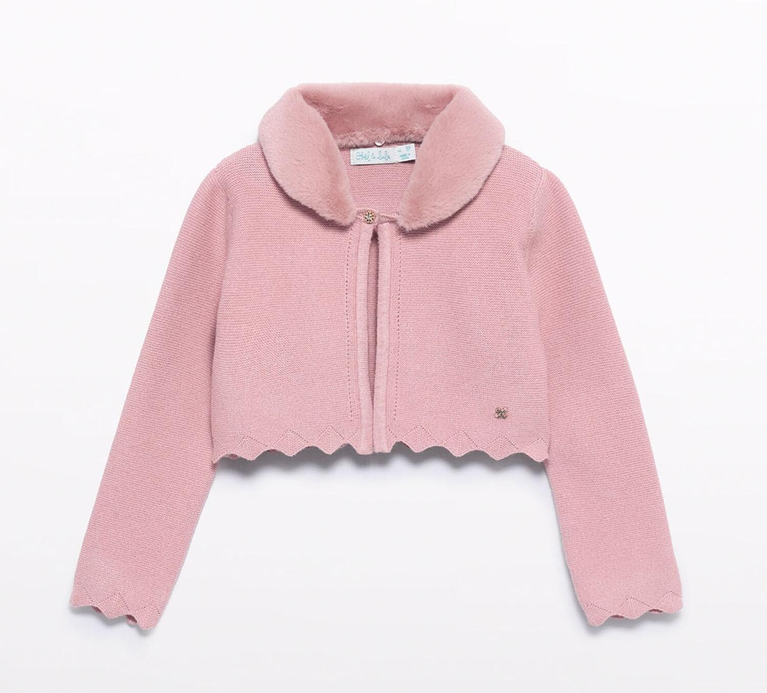 abel & lula M&auml;dchen Bolero Jacke  mit Fellkragen rosa