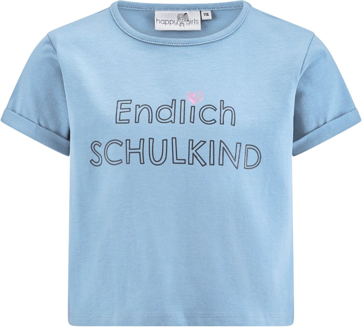 Happy Girls Kinder Mädchen Shirt Endlich Schulkind taubenblau