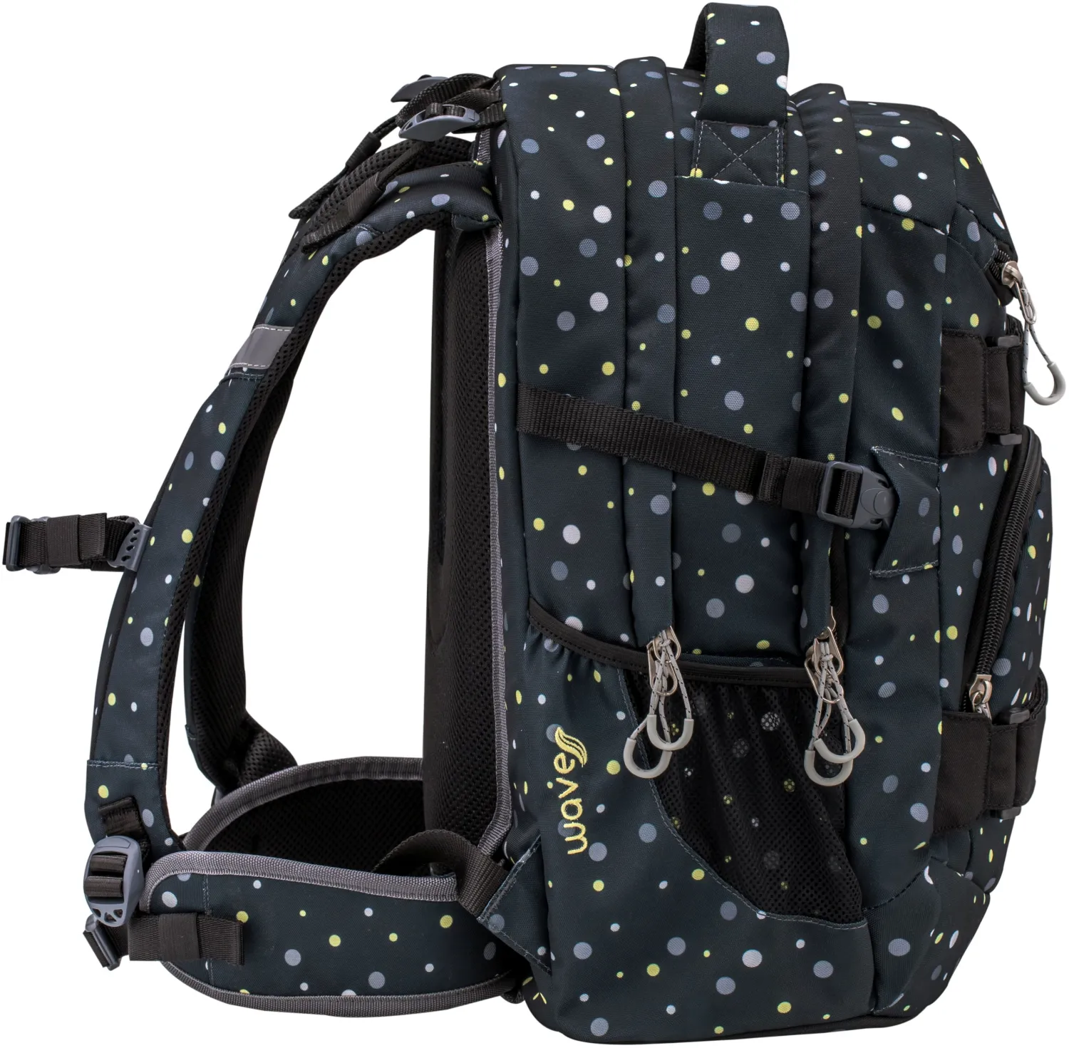 Belmil Schulrucksack Set Wave Infinity 3-tlg. Black and Yellow Dots