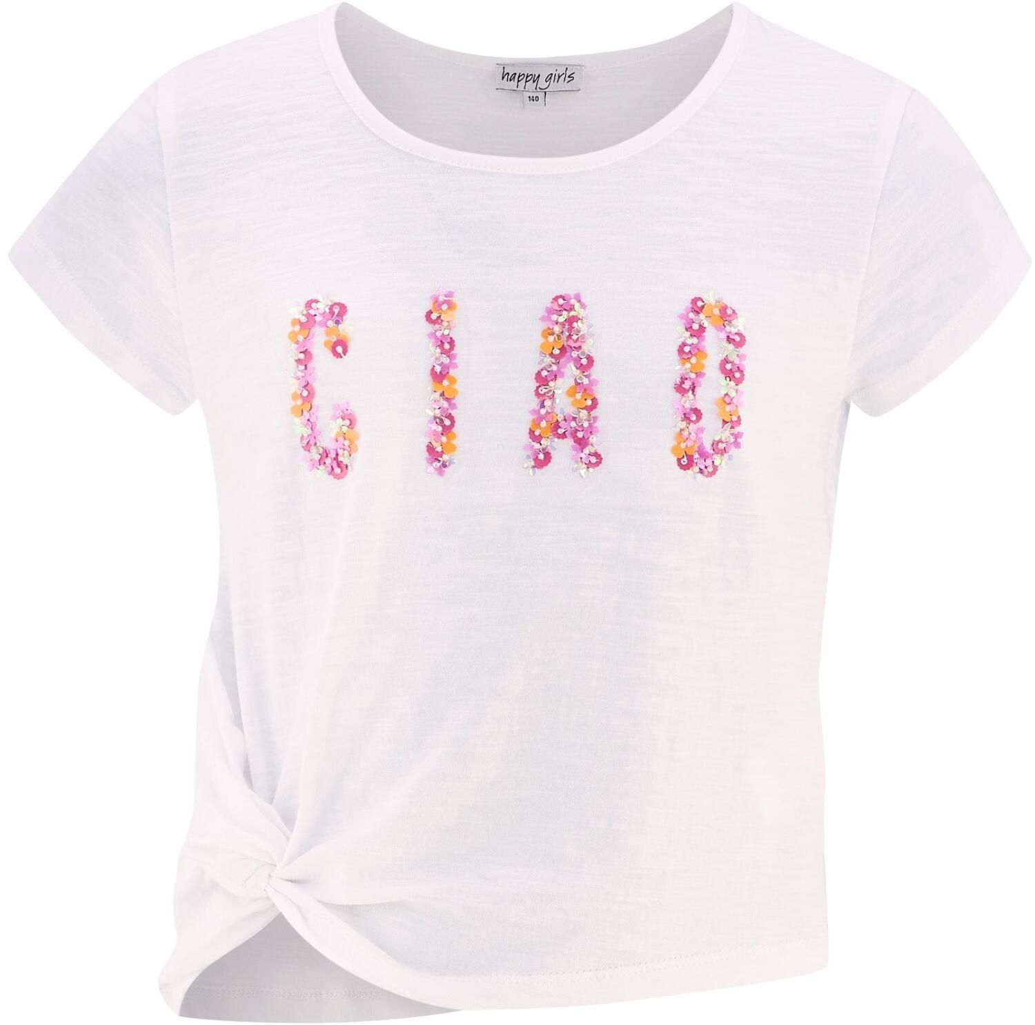 Happy Girls Teens M&auml;dchen Shirt Ciao wei&szlig; pink