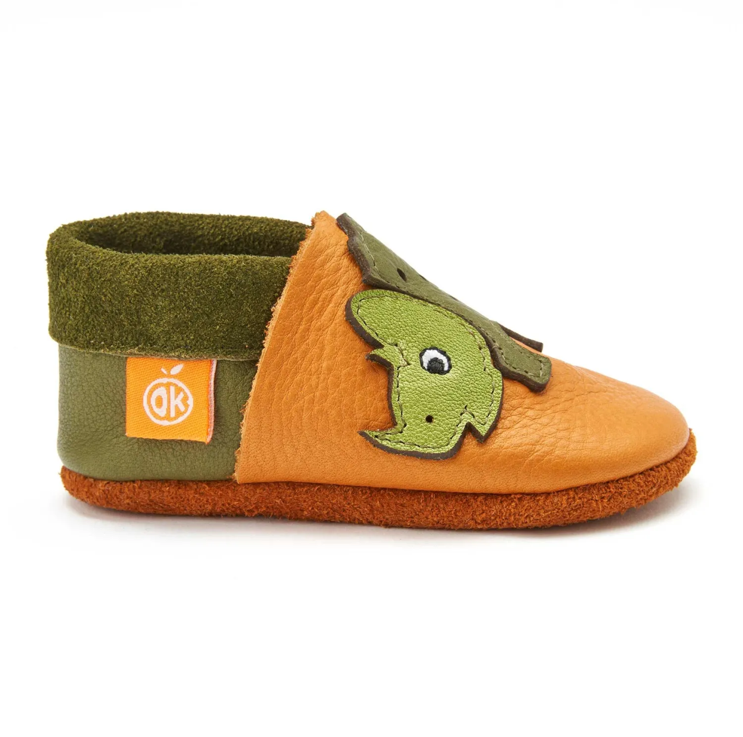 Orangenkinder Baby Schuhe aus Leder Krabbelschuhe Dino braun
