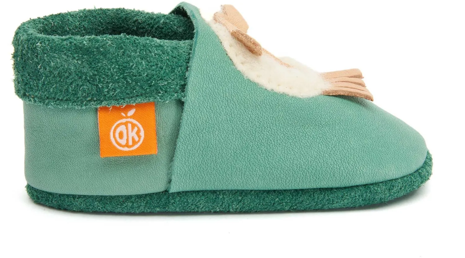 Orangenkinder Baby Schuhe aus Leder Krabbelschuhe Schaf grün