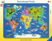 Ravensburger Rahmenpuzzle Weltkarte mit Tieren