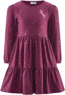 Happy Girls Mädchen Kleid Sterne mit Einhorn berry vorn