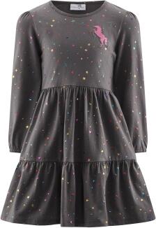 Happy Girls Mädchen Kleid Sterne mit Einhorn grau