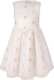 Happy Girls Mädchen Kleid festlich mit Gold-Stickerei ecru
