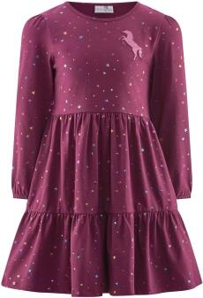 Happy Girls Mädchen Kleid Sterne mit Einhorn berry vorn