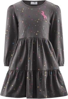Happy Girls Mädchen Kleid Sterne mit Einhorn grau