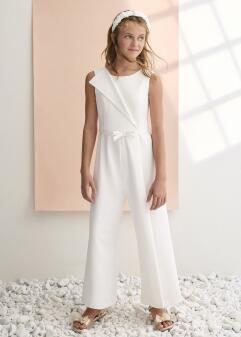 abel & lula Mädchen Jumpsuit Overall festlich Kommunion ecru