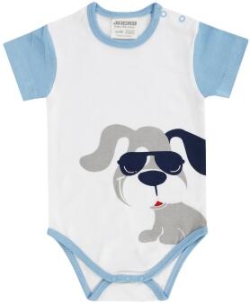 Jacky Baby Body Kurzarm Happy Car weiß-blau