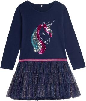 DANAMADE Mädchen Kinder Kleid Einhorn blau