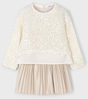 Mayoral Mädchen Kinder Kleid festlich Pailletten ecru