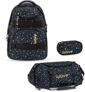 Belmil Schulrucksack Set Wave Infinity 3-tlg. Black and Yellow Dots