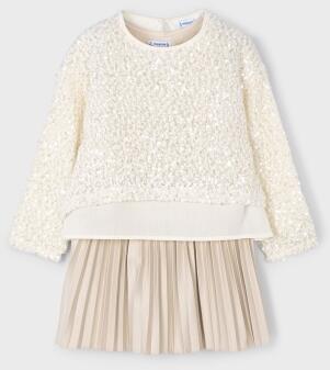 Mayoral Mädchen Kinder Kleid festlich Pailletten ecru