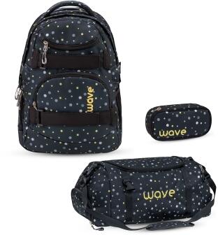 Belmil Schulrucksack Set Wave Infinity 3-tlg. Black and Yellow Dots