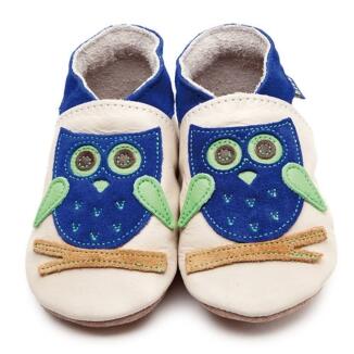 Baby Schuhe aus Leder Krabbelschuhe Eule creme